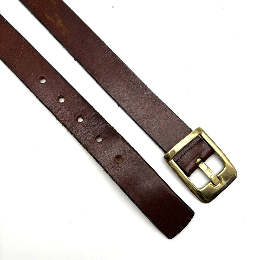 Vintage 90s Dooney & Bourke 2032 Brown Full Grain Leather Brass Buckle Belt 30